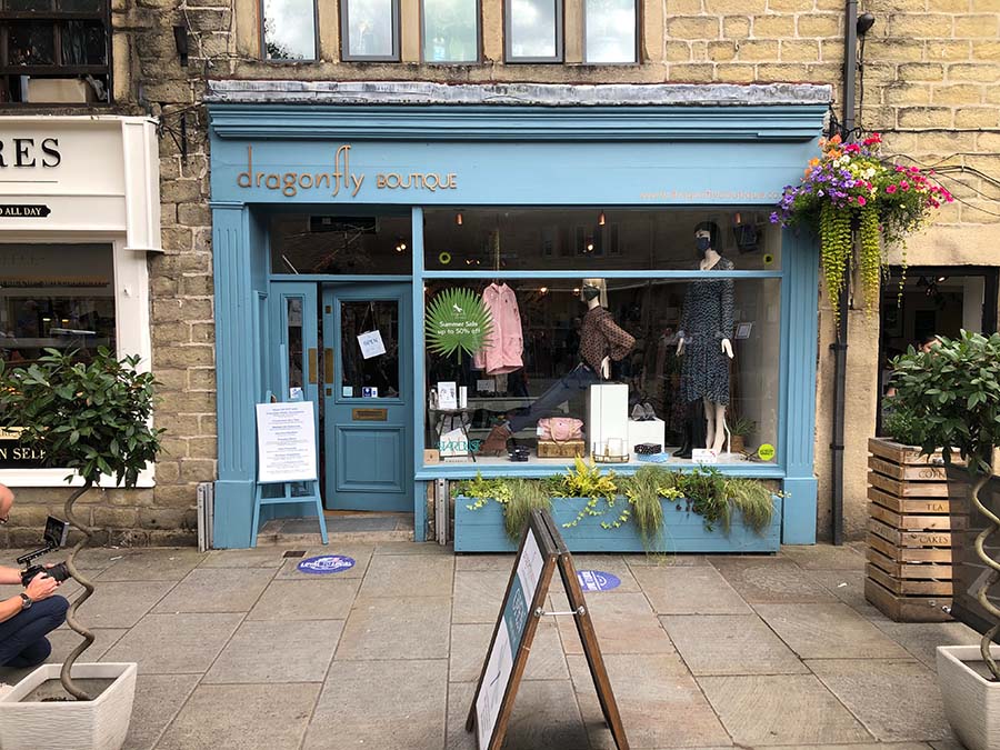 Shop front of Dragonfly Boutique in Hebden Bridge
