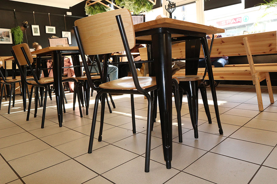 cafe furniture with flood-recoverable materials